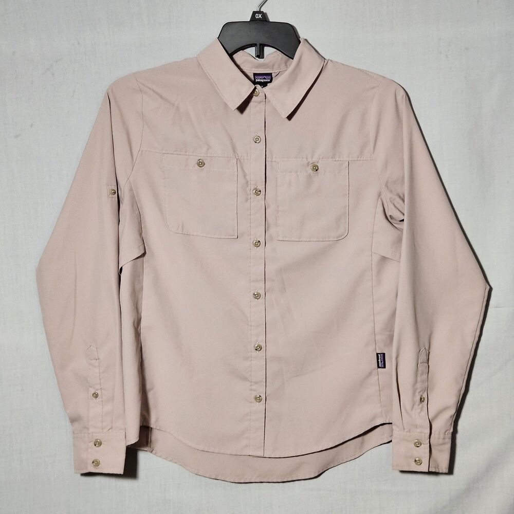 Patagonia Self Guided Hike Shirt Womens M Beige Tan LS Button Down Ripstop Sun